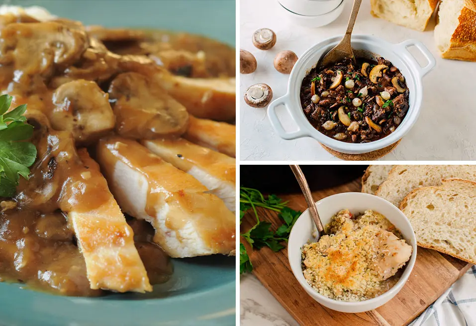 Chicken Marsala and Beef Bourguignon and French Chicken Cassoulet