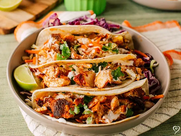 Blackened Fish Tacos with Honey Lime Crema