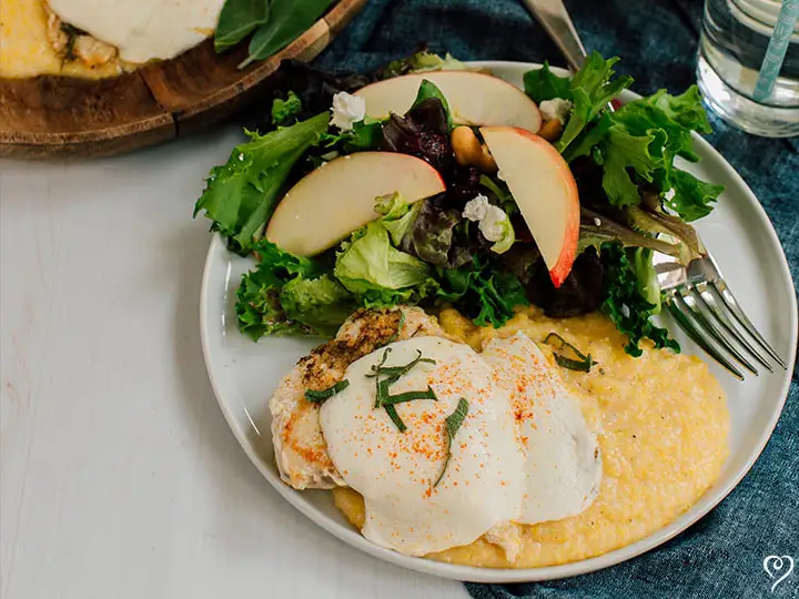 Sage and Mozzarella Chicken over Creamy Polenta