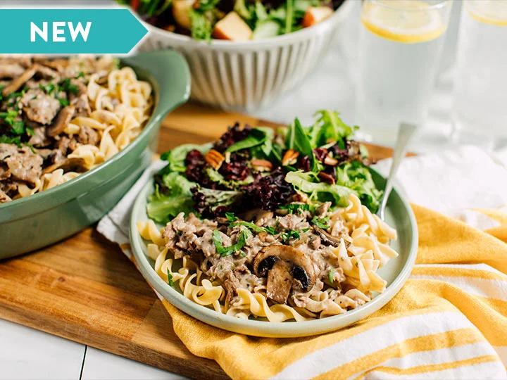 Sirloin Stroganoff over Egg Noodles