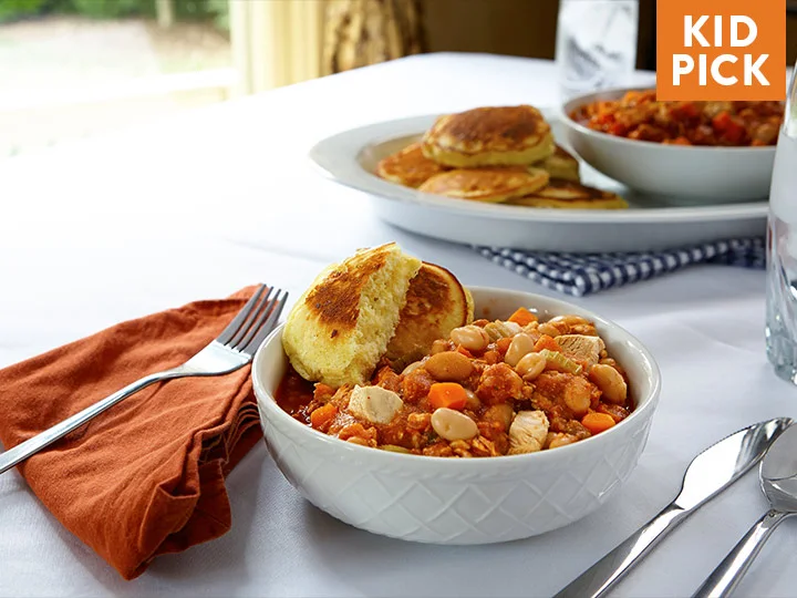 Chicken and White Bean Chili with Corn Cakes