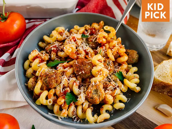 Homemade Turkey Parmesan Meatballs with Cavatappi