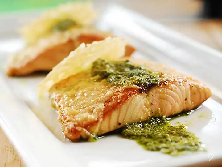 Parmesan Pesto Salmon with Cheese Crisps