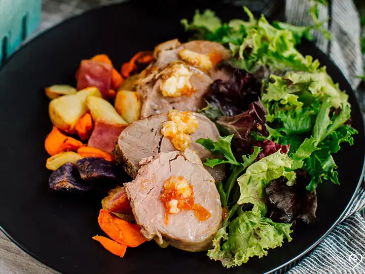 Pork Tenderloin with Apricot Butter with Almond Green Beans