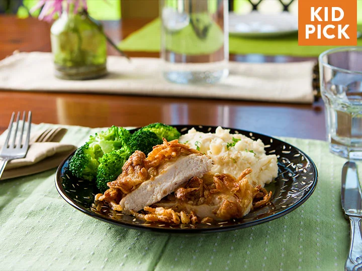 Crispy French Onion Chicken with Oven Roasted Broccoli